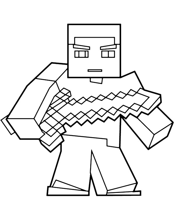 Online coloring book: Steve with a sword coloring page